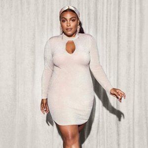 Forever 21 NWT Plus 1X Metallic Knit Keyhole Mini Dress Pink